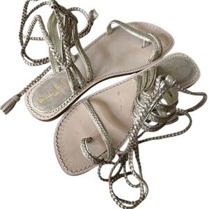 Nicole Miller Lace-Up Sandals gold toned tassels braided size 6 leather